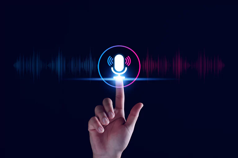 Voice search optimization concept showing people using mobile and smart assistants for SEO queries